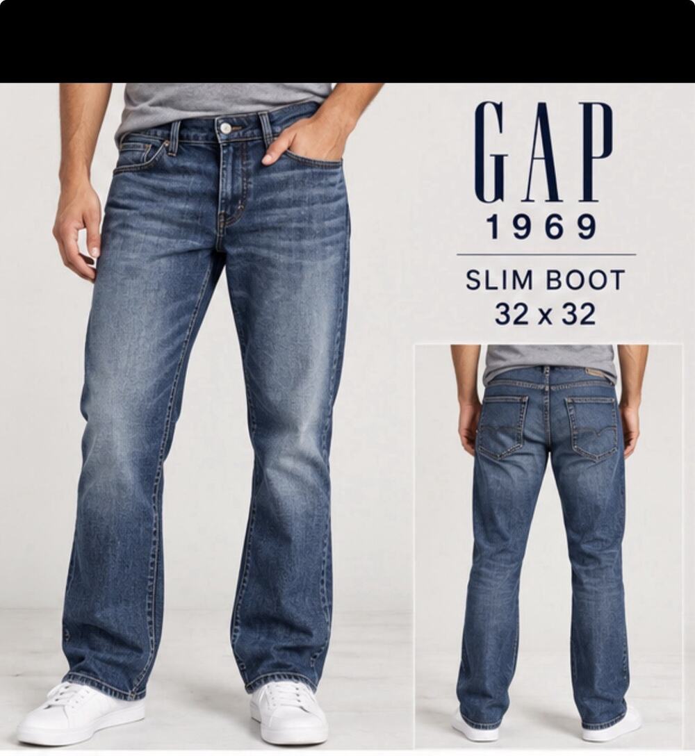 Gap 1969 Mens Slim Boot Jeans 32x32 Blue Denim Bootcut Medium Wash